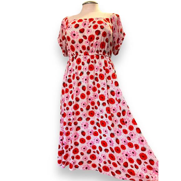Torrid‎ 1 (1X 14/16) Retro Chic Strawberries & Flowers Off Shoulder Midi Dress - Picture 3 of 4